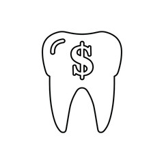 Money, teeth, tooth outline icon. Line art sketch.