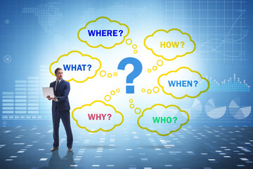 Concept of many questions with businessman