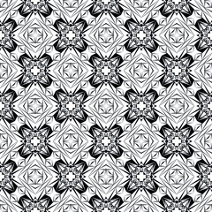 Geometric seamless pattern, ornament, abstract black and white background, fashion print, vector decorative texture.