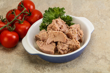 Canned tuna fillet in the bowl