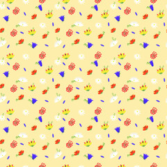 pattern with flowers, outline and grass