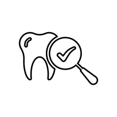 Roots, dental, search, tooth outline icon. Line art sketch.