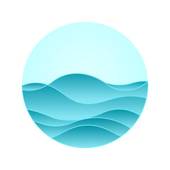 Abstract sea waves with turquoise gradient in circle. Vector illustration 