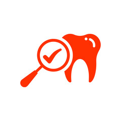 Roots, dental, search, tooth icon. Orange vector sketch.