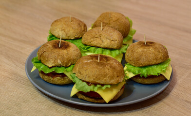 A plate with juicy burgers