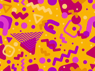 Geometric seamless pattern in 80s memphis style. Colorful background design for printing banners, posters, wrapping paper and promotional items. Vector illustration