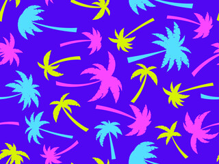 Fototapeta na wymiar Palm trees seamless pattern. Summer time, tropical pattern with colorful palm trees. Design for printing t-shirts, banners and promotional items. Vector illustration