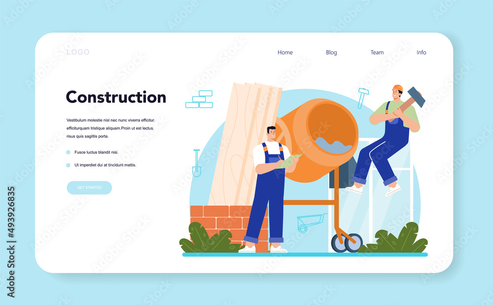 Poster constructor web banner or landing page. house and road building process