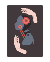 Robot concept. Artificial intelligence and human synergy. Robot for people