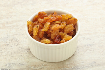 Sweet yellow raisin in the bowl