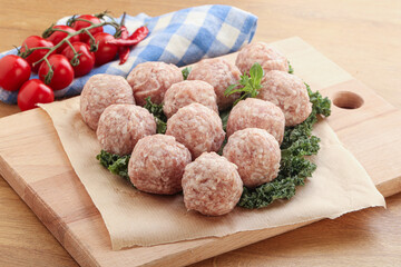 Raw pork meatball for cooking