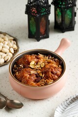 Umm Ali Um Ali, Also Called Om Ali, Egyptian Version of Bread Pudding with Pistachios and Nuts