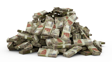 Big pile of Egyptian pound notes a lot of money over white background. 3d rendering of bundles of cash - obrazy, fototapety, plakaty