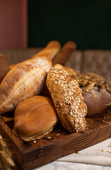 the composition of assorted fresh delicious bread products