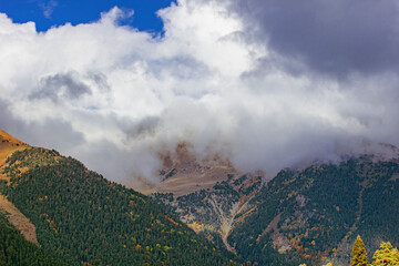 Autumn in the mountains of the Arkhyz mountain ski resort