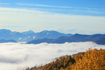 The peaks of the Western Caucasus are above the clouds