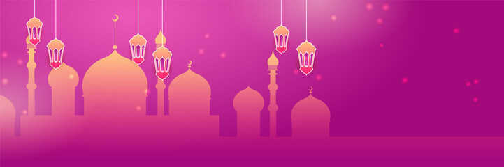 Ramadan style decoration magenta and yellow colorful banner design background