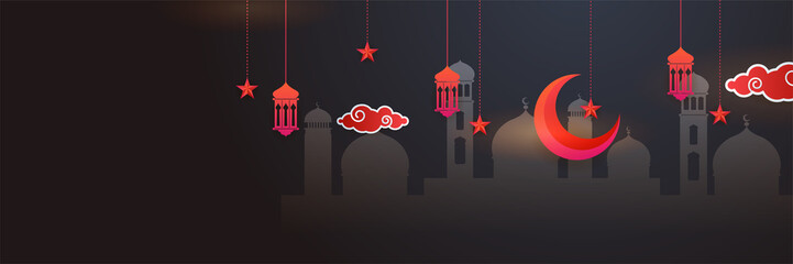 Ramadan style decoration black and red colorful banner designbackground