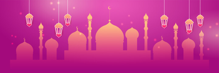 Ramadan style decoration magenta and yellow colorful banner design background