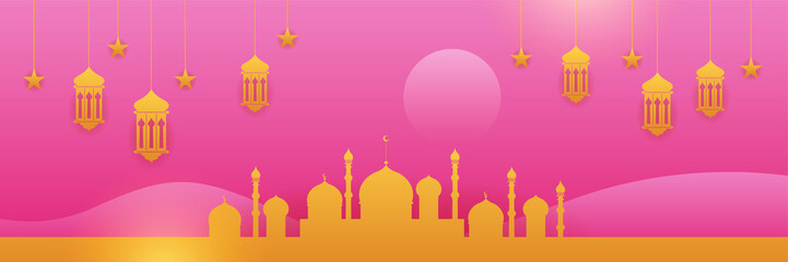 Ramadan style decoration pink and yellow colorful banner design background