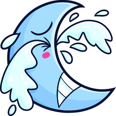 Funny blue moon cartoon crying sadly