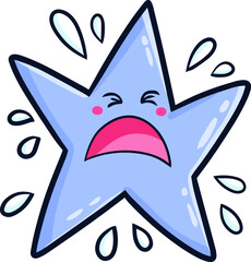 Cute blue star character screaming sadly