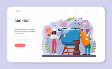 Chicken soup web banner or landing page. Tasty bouillon with different