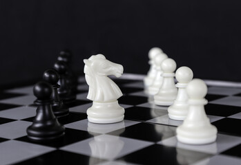 business strategy chess game. business leader concept.Selective focus.on a dark background.