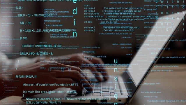 Conceptual programming and coding of future software . 3D render computer graphic .
