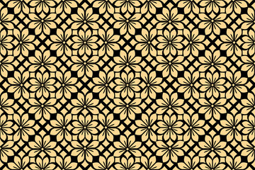Flower geometric pattern. Seamless vector background. Gold and black ornament. Ornament for fabric, wallpaper, packaging. Decorative print