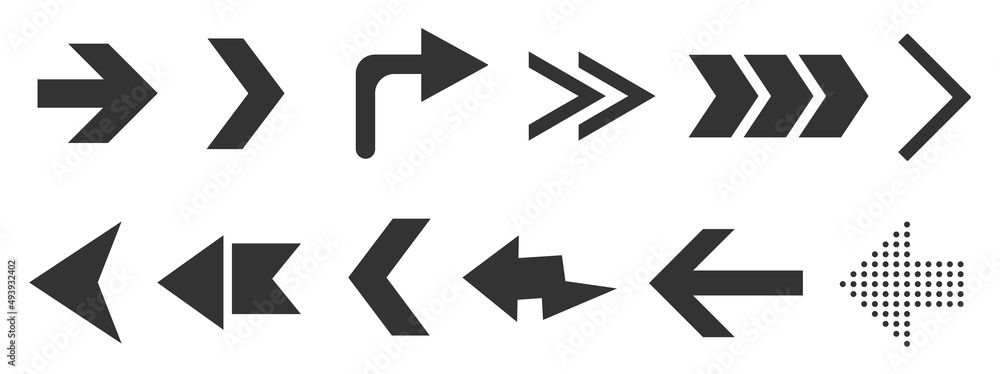 Aufkleber black arrow buttons for web design isolated on white.