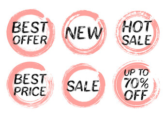 Best price hot offer discount sale labels set. Tag stamps, promo badge, sticker off templates.