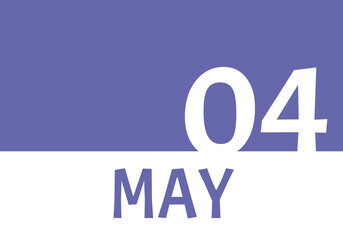4 may calendar date with copy space. Very Peri background and white numbers. Trending color for 2022.