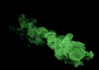 Top View of Wispy and Swirly Green Toxic Large Smoke cloud on black