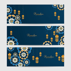 Fototapeta na wymiar Set of Ramadan kareem blue decoration colorful banner design template