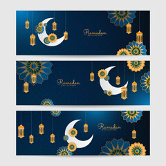Set of Ramadan kareem blue decoration colorful banner design template