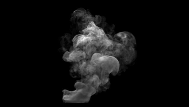 Wispy White Smoke with Low Density going up Slowly and Swirly on a Black Background
