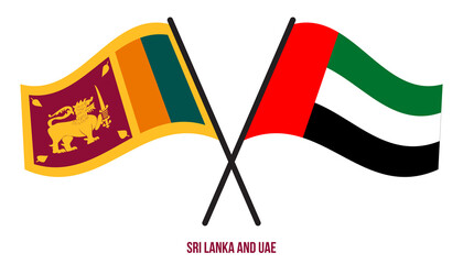 Sri Lanka and UAE Flags Crossed And Waving Flat Style. Official Proportion. Correct Colors.