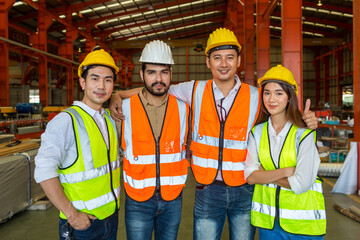 Team Foreman or Team worker work at factory site check up machine or products in site. Team Engineer or Team Technician checking Material or Machine on Plant. Heavy industry factory concept.		