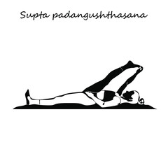 Continuous line drawing. Young woman making yoga exercise, silhouette picture. Oneline drawn black and white illustration