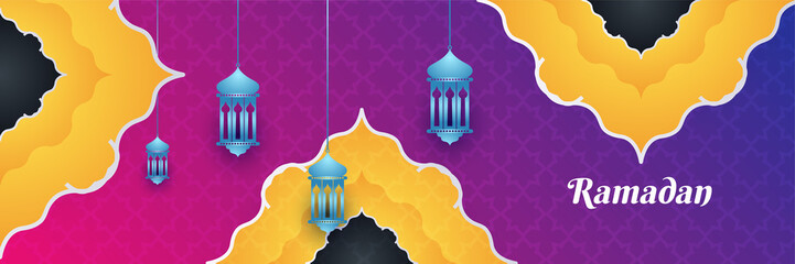 elegant ramadan style purple yellow colorful banner design background