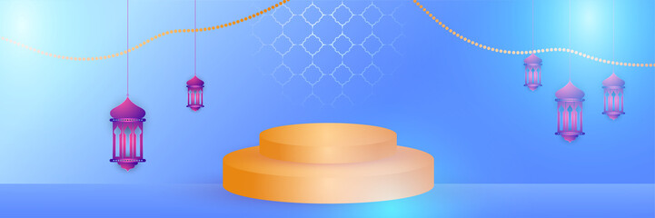 elegant ramadan style blue gold purple colorful banner design background