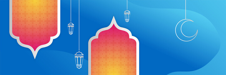 elegant ramadan style blue orange colorful banner design background