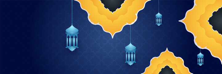 elegant ramadan style blue colorful banner design background