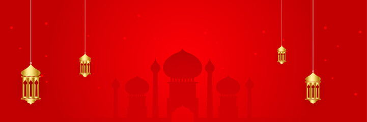 elegant ramadan style red and gold colorful banner design background