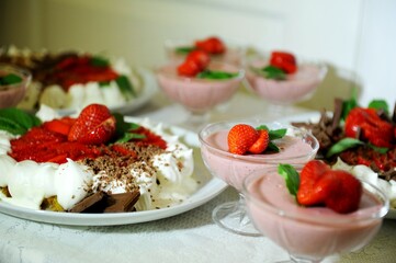 strawberry jelly with mint incredibly tasty from natural products. High quality photo. 