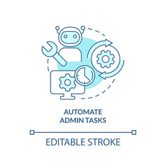 Automate admin tasks turquoise concept icon. Way to increase business efficiency abstract idea thin line illustration. Isolated outline drawing. Editable stroke. Arial, Myriad Pro-Bold fonts used