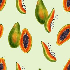 Papaya seamless watercolor pattern
