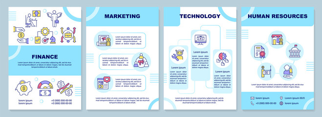 Naklejka premium Business trends blue brochure template. Growth of efficiency. Leaflet design with linear icons. 4 vector layouts for presentation, annual reports. Arial-Black, Myriad Pro-Regular fonts used