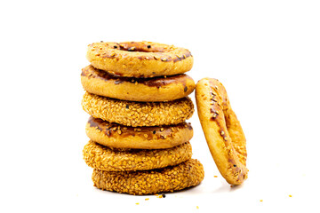 Traditional Turkish Sesame Rings Kandil Simidi isolated on a white background